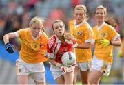 7 October 2012; Ciara O'Connor, Louth, in action against Emma Kelly, Antrim. TG4 All-Ireland Ladies Football Junior Championship Final, Antrim v Louth, Croke Park, Dublin. Picture credit: Stephen McCarthy / SPORTSFILE