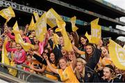 7 October 2012; Cathy Carey, Antrim, celebrates with supporters following her side's victory. TG4 All-Ireland Ladies Football Junior Championship Final, Antrim v Louth, Croke Park, Dublin. Picture credit: Stephen McCarthy / SPORTSFILE
