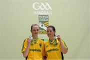 19 October 2012; Maria Daly, left, and Ashley Prendiville, Tralee, Co. Kerry, with their silver medals after the Ladies Doubles Final match against Sibeal Gallagher and Fiona Shannon, Co. Antrim. World Handball Championships, Citywest Hotel & Conference Centre, Saggart, Co. Dublin. Picture credit: Matt Browne / SPORTSFILE