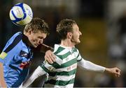 19 October 2012; Gary Twigg, Shamrock Rovers, in action against Mick Leahy, UCD. Airtricity League Premier Division, Shamrock Rovers v UCD, Tallaght Stadium, Tallaght, Co. Dublin. Picture credit: David Maher / SPORTSFILE