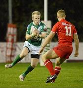 20 October 2012; Tim Bergin, Ireland, in action against Jack Hughes, England A. Alitalia European Cup, Ireland v England A, Deramore Park, Belfast, Co. Antrim. Picture credit: Oliver McVeigh / SPORTSFILE