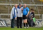 21 October 2012; Referee Richard Moloney in conversation with umpires Michael Moloney, left, and Tadhg O'Sullivan, centre, following an incident invlolving James Kelly of Newcastlewest. Limerick County Senior Football Championship Final, Dromcollogher Broadford v Newcastlewest, Gaelic Grounds, Limerick. Picture credit: Diarmuid Greene / SPORTSFILE