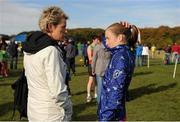 21 October 2012; Anne Keenan Buckley, left, Head of Cross Country and Endurance at Athletics Ireland, in conversation with Fionnuala Britton, Kilcoole A.C, winner of the Gerry Farnan Cross Country 2012. Phoenix Park, Dublin. Picture credit: Tomas Greally / SPORTSFILE