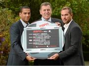 22 October 2012; Former Republic of Ireland internationals Phil Babb, left, Packie Bonner and Jason McAteer, right, promote ESPN’s live coverage of forthcoming matches in the Barclays Premier League and Clydesdale Bank Premier League. Merrion Hotel, Dublin. Photo by Sportsfile