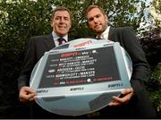 22 October 2012; Former Republic of Ireland internationals Packie Bonner, left, and Jason McAteer promote ESPN’s live coverage of forthcoming matches in the Barclays Premier League and Clydesdale Bank Premier League. Merrion Hotel, Dublin. Photo by Sportsfile