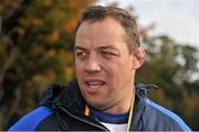 22 October 2012; Leinster forwards coach Jono Gibbes speaking to the press during squad training ahead of their side's Celtic League, Round 7, match against Cardiff Blues on Saturday. Leinster Rugby Squad Training, Rosemount, UCD, Belfield, Dublin. Picture credit: Barry Cregg / SPORTSFILE