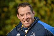 22 October 2012; Leinster forwards coach Jono Gibbes speaking to the press during squad training ahead of their side's Celtic League, Round 7, match against Cardiff Blues on Saturday. Leinster Rugby Squad Training, Rosemount, UCD, Belfield, Dublin. Picture credit: Barry Cregg / SPORTSFILE