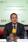 24 October 2012; Minister for Transport, Tourism and Sport Mr. Leo Varadkar, T.D., has confirmed that work is well underway on many aspects of the National Sports Campus at Blanchardstown, in particular citing a new agreement between the National Sports Campus Development Authority and Horse Sport Ireland / Pentathlon Ireland to develop equestrian and other training facilities for high performance athletes on the Campus. He also noted that FIFA has also agreed to give grant assistance to the FAI to facilitate their part of the development. Pictured at the announcement is Minister for Transport, Tourism and Sport Mr. Leo Varadkar, T.D. Department of Transport, Tourism & Sport, Kildare Street, Dublin. Picture credit: Brendan Moran / SPORTSFILE