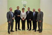 15 October 2012; Chris Curran, CEO, GAA Handball, left, with from left to right, Leo Varadkar, T.D., Minister for Transport, Tourism and Sport, Aileen Lawlor, President of the Camogie Association, Walter O'Connor, President, GAA Handball, Uachtarán CLG  Liam Ó Néill and at Quill, President, Ladies Gaelic Football Association, in attendance at the World Handball Championships. World Handball Championships, Citywest Hotel & Conference Centre, Saggart, Co. Dublin. Picture credit: Barry Cregg / SPORTSFILE