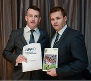 26 October 2012; GPA Chairman Dónal Óg Cusack with GPA CEO Dessie Farrell, right, during the 2012 GPA Annual General Meeting. The Gibson Hotel, Dublin. Picture credit: Stephen McCarthy / SPORTSFILE