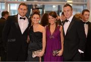 26 October 2012; Cork footballers Ciaran Sheehan, left, and Paul Kerrigan with Amy Hartnett, left, and Laura Cotter ahead of the 2012 GAA GPA All-Star awards, sponsored by Opel. National Convention Centre, Dublin. Picture credit: Brendan Moran / SPORTSFILE