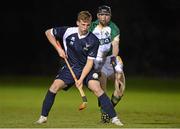 26 October 2012; Zander Ferguson, Scotland, in action against Conor Corvan, Ireland. Under 21 Hurling Shinty International, Second Test, Ireland v Scotland, St. Joseph's Doora Barefield, Gurteen, Doora Barefield, Co. Clare. Picture credit: Diarmuid Greene / SPORTSFILE