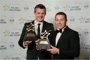 26 October 2012; Galway's Joe Canning, left, and Damien Hayes with their 2012 GAA GPA All-Star Hurling awards, at the GAA GPA All-Star Awards 2012, Sponsored by Opel, National Convention Centre, Dublin. Photo by Sportsfile