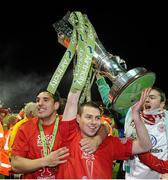 26 October 2012; Sligo Rovers capatain Danny Ventre with Gavin Peers, left, celebrate with the Airtricity League Premier Division trophy. Airtricity League Premier Division, Sligo Rovers v Shamrock Rovers, Showgrounds, Sligo. Picture credit: David Maher / SPORTSFILE