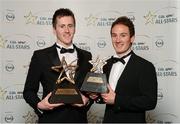 26 October 2012; GAA GPA All-Star Young Footballer of the Year Cillian O'Connor, Mayo, and Alan Dillon, Mayo, with his GAA GPA All-Star Football award at the GAA GPA All-Star Awards 2012, Sponsored by Opel, National Convention Centre, Dublin. Photo by Sportsfile
