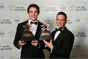 26 October 2012; Cork footballer Aidan Walsh and Cork hurler Anthony Nash, right, with their 2012 GAA GPA All-Star awards, at the GAA GPA All-Star Awards 2012, Sponsored by Opel, National Convention Centre, Dublin. Photo by Sportsfile