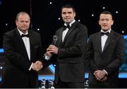 26 October 2012; Brian Costello, London, is presented with his 2012 Christy Ring Champion 15 Award by Liam Ó Néill, left, Uachtarán, Chumann Lúthchleas Gael and Donal Og Cusack, right, Chairman, Gaelic Players Association. GAA GPA All-Star Awards 2012, National Convention Centre, Dublin. Picture credit: Brendan Moran / SPORTSFILE