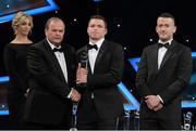26 October 2012; Willie Mahady, Meath, is presented with his 2012 Christy Ring Champion 15 Award by Liam Ó Néill, left, Uachtarán, Chumann Lúthchleas Gael and Donal Og Cusack, right, Chairman, Gaelic Players Association. GAA GPA All-Star Awards 2012, National Convention Centre, Dublin. Picture credit: Brendan Moran / SPORTSFILE