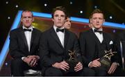 26 October 2012; Award winners, from left, Neil Gallagher, Donegal, Aidan Walsh, Cork and Paul Flynn, Dublin, at the 2012 GAA GPA All-Star awards, sponsored by Opel. GAA GPA All-Star Awards 2012 Sponsored by Opel, National Convention Centre, Dublin. Picture credit: Brendan Moran / SPORTSFILE