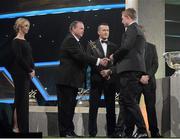 26 October 2012; Galway's Joe Canning receives his 2012 GAA GPA All-Star award, sponsored by Opel, from Liam Ó Néill, Uachtarán, Chumann Lúthchleas Gael,  Donal Og Cusack, Chairman, Gaelic Players Association, and Dave Sheeran, Managing Director, Opel Ireland. GAA GPA All-Star Awards 2012 Sponsored by Opel, National Convention Centre, Dublin. Picture credit: Brendan Moran / SPORTSFILE