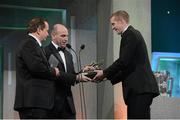 26 October 2012; Kilkenny's Henry Shefflin is presented with the 2012 GAA GPA Hurler of the Year award by former Kilkenny hurler DJ Carey, in the company of RTE's Marty Morrissey, at the 2012 GAA GPA All-Star awards, sponsored by Opel. GAA GPA All-Star Awards 2012 Sponsored by Opel, National Convention Centre, Dublin. Picture credit: Brendan Moran / SPORTSFILE