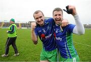 28 October 2012; Paddy Keenan, left, and Evan White, St. Patrick's, celebrate at the end of the game. AIB Leinster GAA Football Senior Club Championship, First Round, Rhode v St. Patrick's, O'Connor Park, Tullamore, Co. Offaly. Picture credit: David Maher / SPORTSFILE