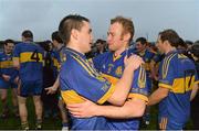 28 October 2012; Newmarket-on-Fergus midfielders Eoin Hayes, left, and Martin O'Hanlon celebrate after victory over Cratloe. Clare County Senior Hurling Championship Final, Newmarket-on-Fergus v Cratloe, Cusack Park, Ennis, Co. Clare. Picture credit: Diarmuid Greene / SPORTSFILE