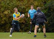 29 October 2012; Leinster's Luke Fitzgerald under pressure from head coach Joe Schmidt during squad training ahead of their side's Celtic League, Round 8, match against Ospreys on Sunday. Leinster Rugby Squad Training, UCD, Belfield, Dublin. Picture credit: Ray McManus / SPORTSFILE