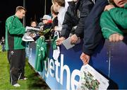 30 October 2012; Ireland's Tommy Bowe signs autographs after squad training ahead of his side's Autumn International match against South Africa on Saturday November 10th. Ireland Rugby Squad Training, Donnybrook Stadium, Donnybrook, Dublin. Picture credit: Brian Lawless / SPORTSFILE