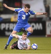 30 October 2012; Chris Reilly, Dundalk, in action against Peter Higgins, Waterford United. Airtricity League Promotion / Relegation Play-Off Final, 1st Leg, Dundalk v Waterford United, Oriel Park, Dundalk, Co. Louth. Photo by Sportsfile