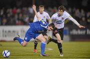 30 October 2012; Sean Maguire, Waterford United, in action against Paul Whelan, Dundalk. Airtricity League Promotion / Relegation Play-Off Final, 1st Leg, Dundalk v Waterford United, Oriel Park, Dundalk, Co. Louth. Photo by Sportsfile