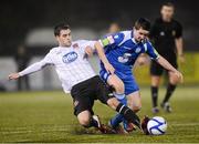 30 October 2012; Eoghan Osborne, Dundalk, in action against Sean Maguire, Waterford United. Airtricity League Promotion / Relegation Play-Off Final, 1st Leg, Dundalk v Waterford United, Oriel Park, Dundalk, Co. Louth. Photo by Sportsfile