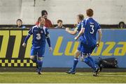 30 October 2012; Paul Phelan, left, Waterford United, celebrates after scoring his side's first goal . Airtricity League Promotion / Relegation Play-Off Final, 1st Leg, Dundalk v Waterford United, Oriel Park, Dundalk, Co. Louth. Photo by Sportsfile