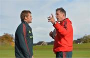 31 October 2012; Munster head coach Rob Penney in conversation with CJ Stander after squad training ahead of their side's Celtic League 2012/13, Round 8, match against Cardiff Blues on Friday. Munster Rugby Squad Training, University of Limerick, Limerick. Picture credit: Diarmuid Greene / SPORTSFILE