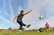 31 October 2012; Munster's Ian Keatley practices his kicking during squad training ahead of their side's Celtic League 2012/13, Round 8, match against Cardiff Blues on Friday. Munster Rugby Squad Training, University of Limerick, Limerick. Picture credit: Diarmuid Greene / SPORTSFILE