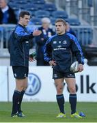 13 October 2012; Leinster's Jonathan Sexton, left, in conversation with team-mate Ian Madigan before the game. Heineken Cup 2012/13 - Pool 5, Round 1, Leinster v Exeter Chiefs, RDS, Ballsbridge, Dublin. Picture credit: Brendan Moran / SPORTSFILE