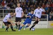 2 November 2012; Sean Maguire, Waterford United, in action against Stephen McDonnell, left, Chris Shields and Paul Whelan, Dundalk. Airtricity League Promotion / Relegation Play-Off Final, 2nd Leg, Waterford United v Dundalk, RSC, Waterford. Picture credit: Matt Browne / SPORTSFILE