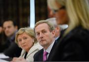 3 November 2012; An Taoiseach Enda Kenny TD and Frances Fitzgerald TD, Minister for Children and Youth Affairs listen to the keynote speaker Karen Leach at the Code of Ethics & Good Practice for Children’s Sport Information Day, hosted by the Irish Sports Council, at the Crowne Plaza Hotel, Blanchardstown, Dublin. Picture credit: Ray McManus / SPORTSFILE