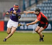 4 November 2012; Damien Kelly, Kilmacud Crokes, in action against Darren Stamp, Oulart-the-Ballagh. AIB Leinster GAA Hurling Senior Championship Quarter-Final, Kilmacud Crokes, Dublin v Oulart-the-Ballagh, Wexford, Parnell Park, Dublin. Picture credit: Ray McManus / SPORTSFILE