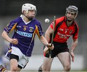 4 November 2012; Dillon Mulligan, Kilmacud Crokes, in action against Eoin Moore, Oulart-the-Ballagh. AIB Leinster GAA Hurling Senior Championship Quarter-Final, Kilmacud Crokes, Dublin v Oulart-the-Ballagh, Wexford, Parnell Park, Dublin. Picture credit: Ray McManus / SPORTSFILE