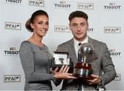 10 November 2012; Mark Quigley, Sligo Rovers, is presented with his Premier Division Player of the Year Award by Andrea Buckley of Tissot. 2012 PFAI Player of the Year Awards sponsored by Tissot, The Burlington Hotel, Dublin. Photo by Sportsfile