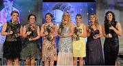 10 November 2012; Cork players with their TG4 O'Neill's All-Star awards, from left, Valerie Mulcahy, Geraldine O'Flynn, Rena Buckley, Brid Stack, Briege Corkery, Elaine Harte and Ciara O'Sullivan. TG4 O'Neill's Ladies Football All-Star Awards 2012, Citywest Hotel, Saggart, Co. Dublin. Picture credit: Brendan Moran / SPORTSFILE
