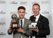 10 November 2012; Mark Quigley, Sligo Rovers, who won the Premier Division Player of the Year Award and Stephen McGuinness, general secetary of the PFAI. 2012 PFAI Player of the Year Awards sponsored by Tissot, The Burlington Hotel, Dublin. Photo by Sportsfile