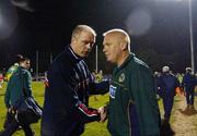 1 February 2003; Cork manager Larry Tompkins, left, shakes hands with Kerry manager Paidi O'Se after the game. Cork v Kerry, National Football League Division 1A, Pairc Ui Rinn, Co. Cork. Picture credit; Ray McManus / SPORTSFILE *EDI*