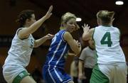 2 February 2003; Jenny Coady, Wildcats, in action against University of Limerick's Carol Fennell, left, and Michelle Aspell. University of Limerick v Wildcats, Waterford, ESB Women's Cup Basketball Final, ESB Arena, Tallaght, Dublin. Picture credit; Brendan Moran / SPORTSFILE *EDI*