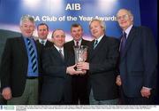 3 February 2003; At the AIB GAA Club of the Year Awards 2002 in Croke Park are, left to right, Dessie Gorman, Simonstown Gaels, Jim Lane, Simonstown Gaels, Donal Forde, Managing Director, AIB, Sean McCague, President of the GAA, Colm Cromwell, Simonstown Gaels and Shane OÕBrien, Simonstown Gaels, winner of the Leinster Club of the Year Award. Picture credit; Ray McManus / SPORTSFILE