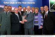 3 February 2003; At the AIB GAA Club of the Year Awards 2002 in Croke Park are, Donal Forde, third from left, Managing Director, AIB, Sean McCague, fourth from left, President of the GAA, who presented the AIB Munster Club of the Year award to CLG Buirgheas, Tipperary, Club Chairman, TP Mc Donnell and club members Pat Carroll, Aidan OÕLeary, Fergal McDonnell, Brigid Delaney, Tim Maher and Donie Nealon, Chairman of the Munster Council. Picture credit; Ray McManus / SPORTSFILE