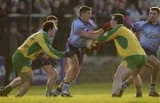 9 February 2003; Dublin's Senan Connell in action against Donegal's Damien Diver, left, and Jim McGuinness. Allianz National Football League, Donegal v Dublin, Fr. Tierney Park, Ballyshannon, Co. Donegal. Picture credit; Brendan Moran / SPORTSFILE *EDI*