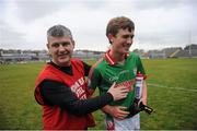 11 November 2012; St Brigid's manager Kevin McStay congratulates Ronan Stack after the game. AIB Connacht GAA Football Senior Championship Semi-Final, St Brigid's v Salthill Knocknacarra, Pearse Stadium, Galway. Picture credit: Ray Ryan / SPORTSFILE