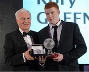10 November 2012; Turlough O'Connor presenting Rory Gaffney, Limerick, with the First Division Player of the Year award. 2012 PFAI Player of the Year Awards sponsored by Tissot, The Burlington Hotel, Dublin. Photo by Sportsfile
